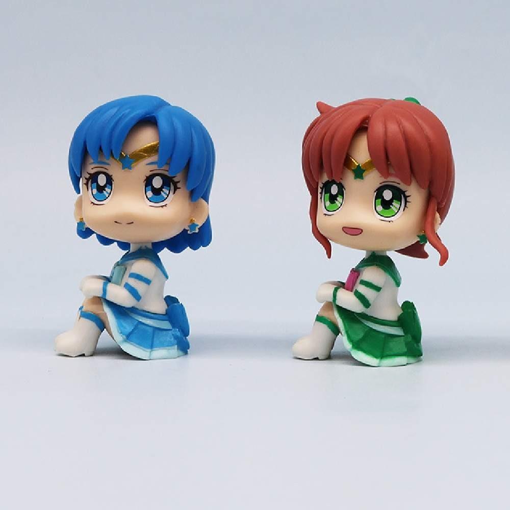 Whimsical Sailor Moon Cartoon Doll Set Of 6 Hand-painted Pvc Figures For Display