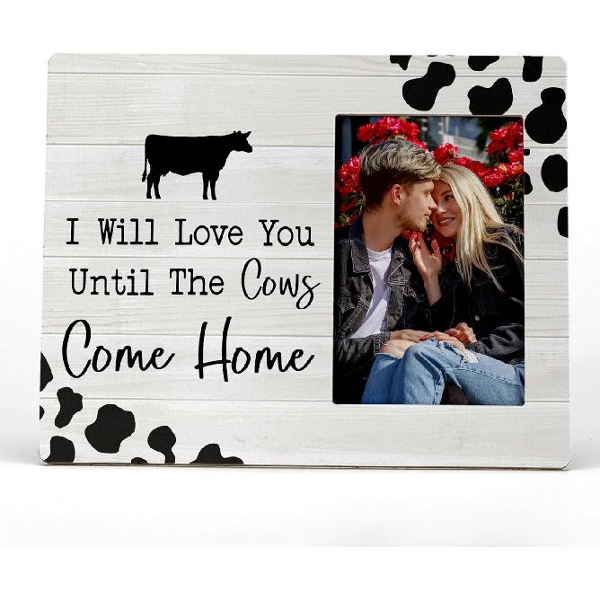 FONDCANYON I Will Love You Until The Cows Come Home Picture Photo Frame,Couples Love Picture Frames,Valentine Wedding Gifts For Girlfriend Boyfriend Color-2