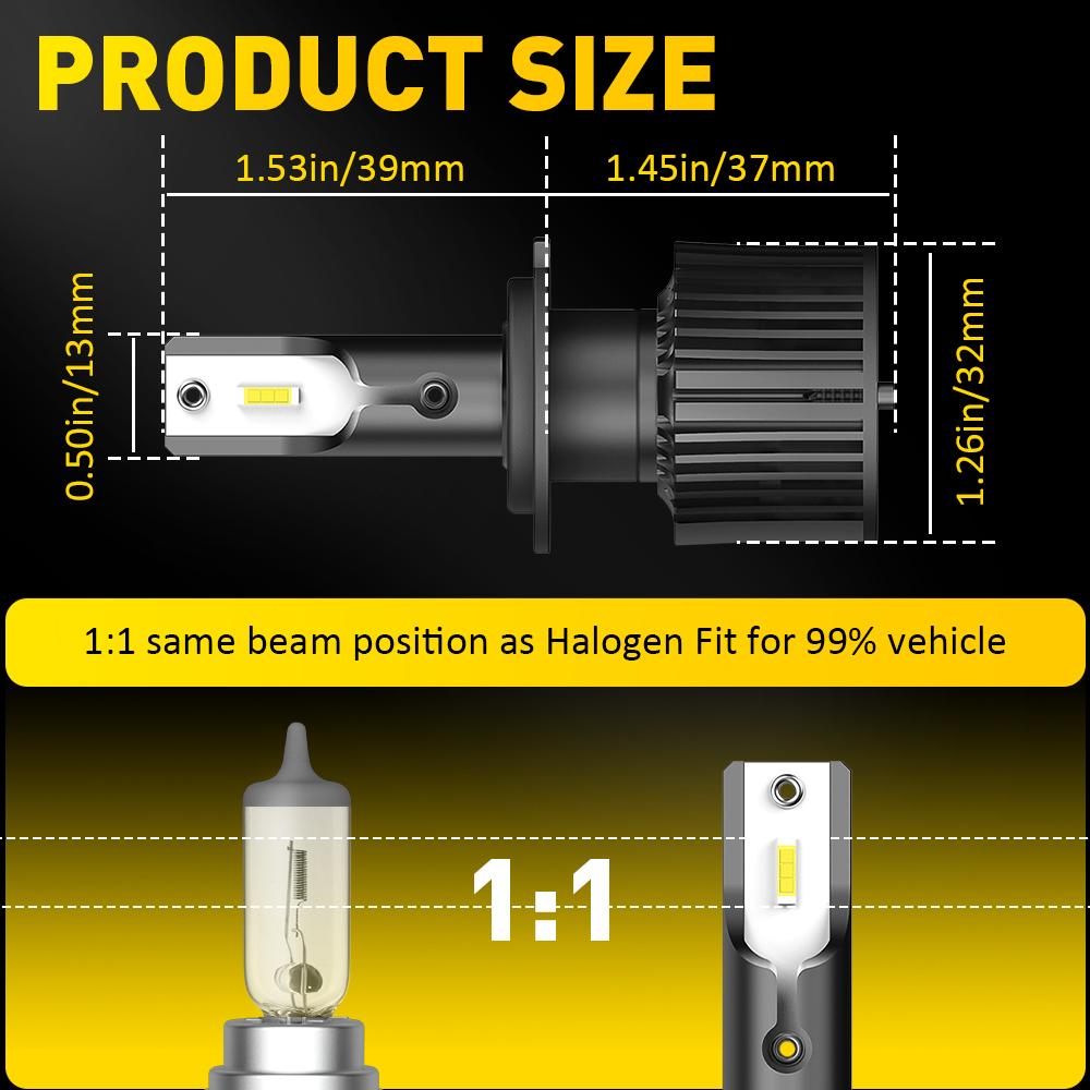 AUXITO 2X 360 CSP H7 LED Headlight Canbus 6000K 12V H7 Turbo LED Bulb Headlamp 16000LM for Toyota Corolla Honda Hyundai Ford Kia