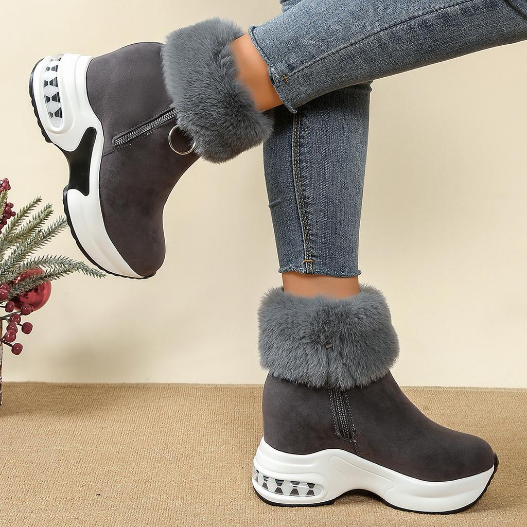 Damen einzelne Stiefel Winter Dicksohlig Leopardenmuster Mattierter Reißverschluss Baumwollstiefel Lässiger Komfort Warm Erhöhend Schneestiefel