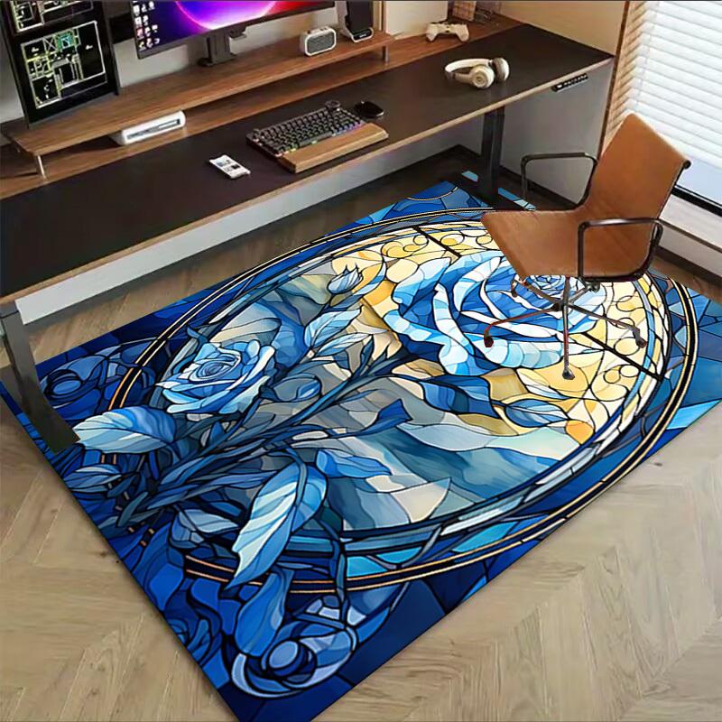 1PC Stained Glass Rose Extra Large Non Slip Floor carpet, Office, family, bedroom Large Area Rug Indoor Rugs, Vibrant Colors