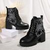 High-heeled, Fashionable Lace-up, New Retro Short Boots for Women, Thick-heeled and Plus-size Women's Shoes