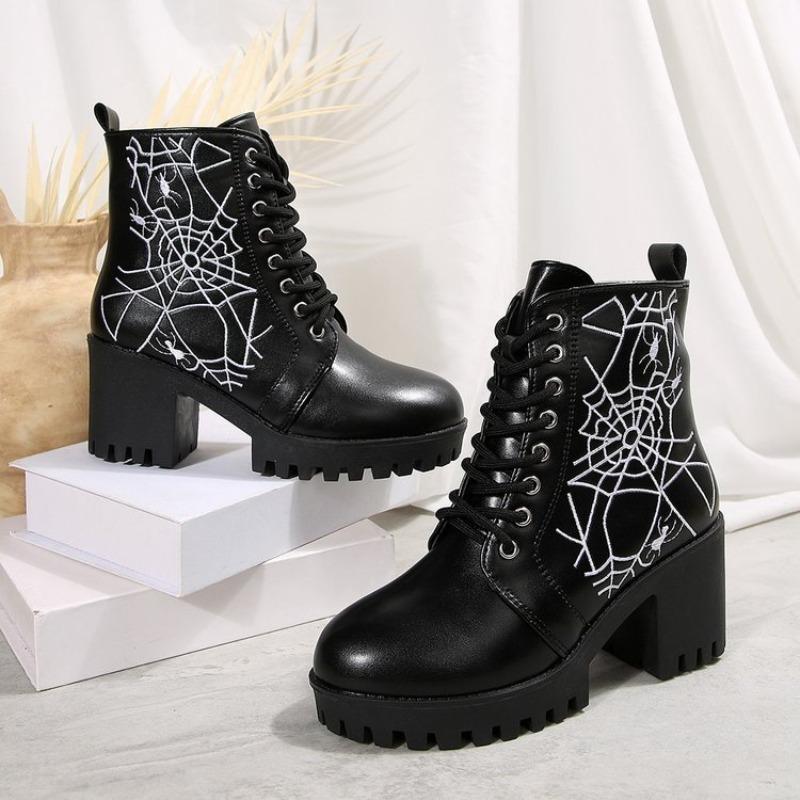 High-heeled, Fashionable Lace-up, New Retro Short Boots for Women, Thick-heeled and Plus-size Women's Shoes