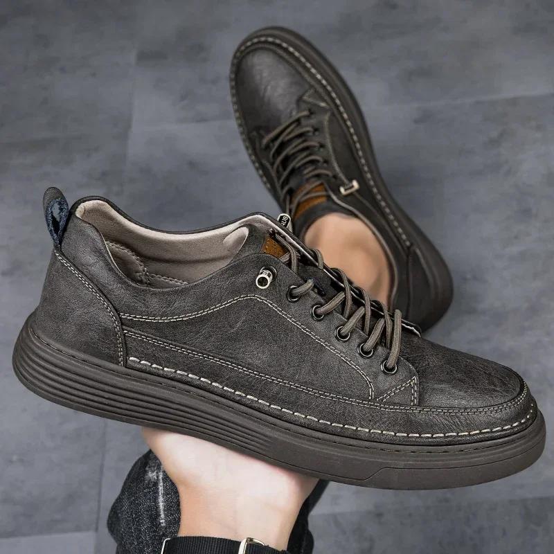 Fashion Genuine Leather Casual Shoes for Men Shoes Handmade Sneakers Man Comfortable Design Leather All-match Comfortable Skate Shoes