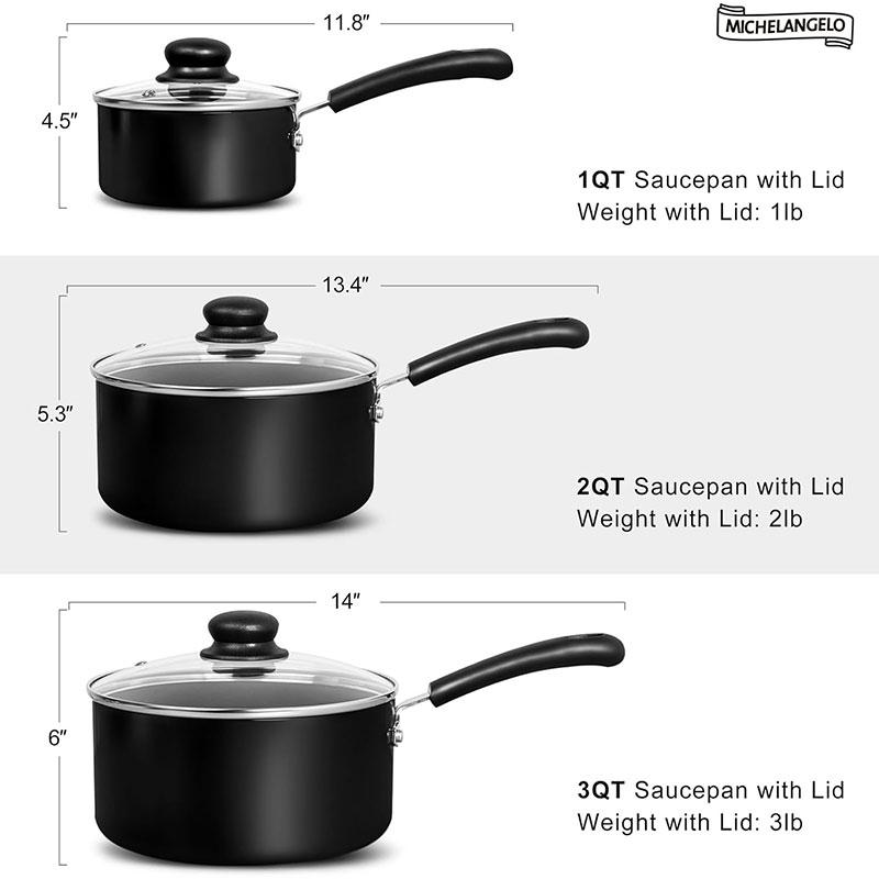 Nonstick Saucepan with Glass Lid 1/2/3QT Small Sacuce Pan Soup Milk Pot Non-Toxic Ceramic Saucepans Easy Clean Cookware Black