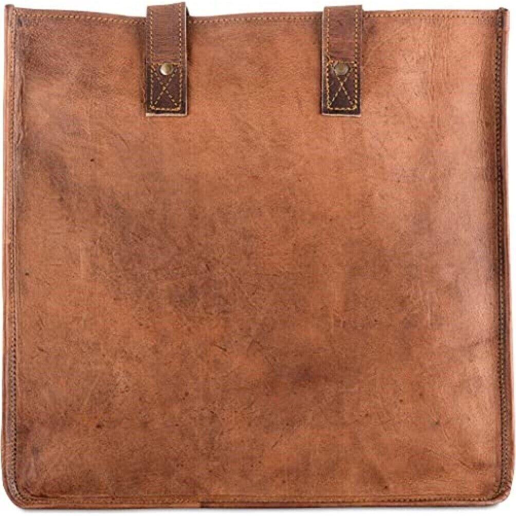 14X14 Inch Large Real Goat Leather Shoulder Bag Tote Shopping Brown Women's