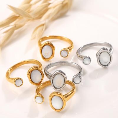 18K Gold Freshwater White Shell Open Ring Niche Design Ring Ring Ring Ring