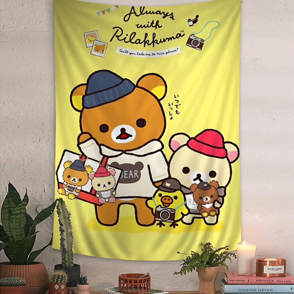 Rilakkuma Korilakkuma Scooter Tapestry Cute Pink Wall Hanging with SanX Characters Ideal for Cozy Bedroom Kawaii Decor