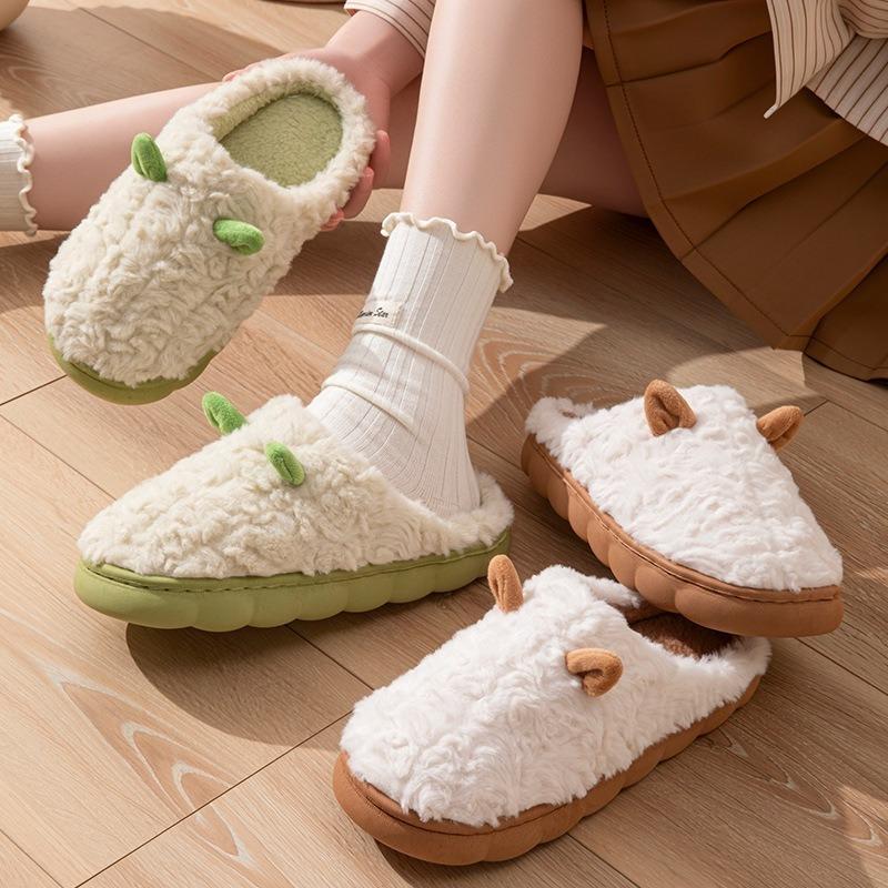 Autumn and Winter Thickened Non-slip Plush Cotton Slippers Women's Home Soft Bottom Warm Home Cute Men's Fluffy Shoes Couple
