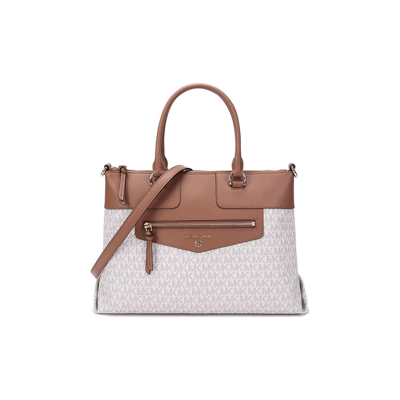 

Michael Kors Mk Warren Monogram Color Block Leather Tote Bag Vintage Casual Commuter Shoulder Crossbody Bag Women handbags 30H1GWRS2B-VANILLA-ACRN Basic Set (Bag+Dust Bag)