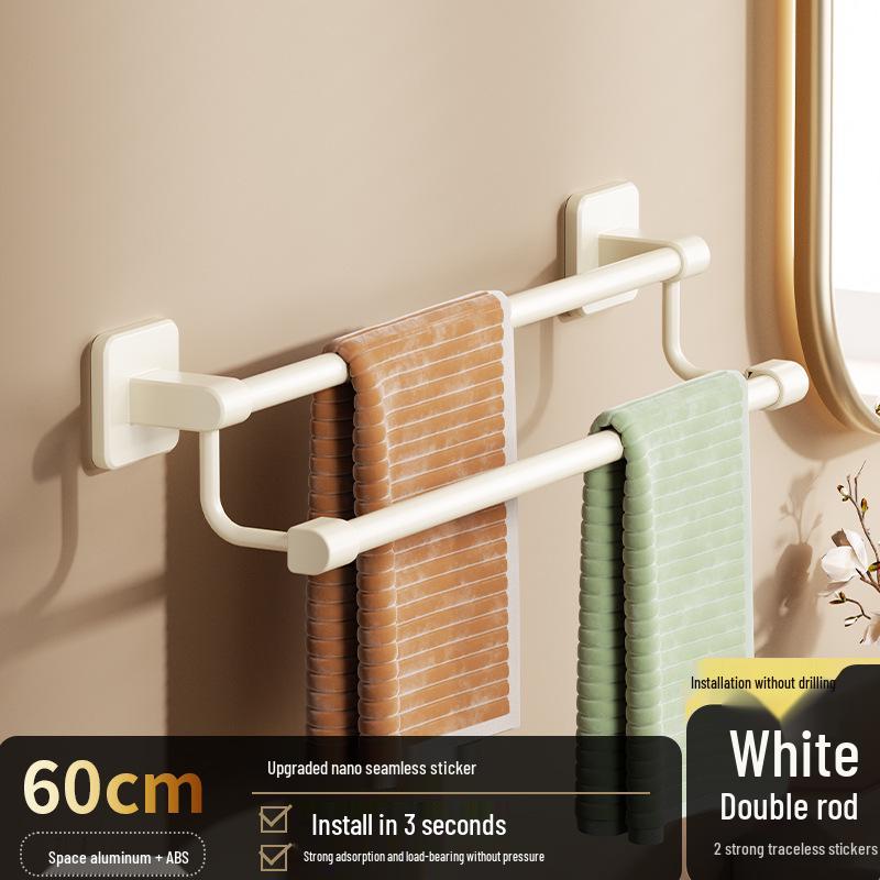 No-Punch Wall-Mounted Bathroom Towel Rack with Single Bar and Storage Shelf