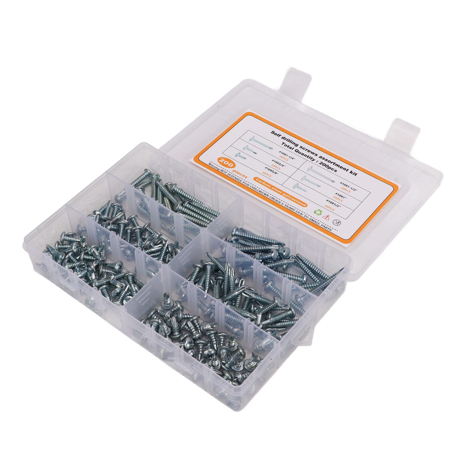 

200PCS Round Head Cross Screws Self Drilling Blue White Zinc Carbon Steel Screw Set for Non Metal