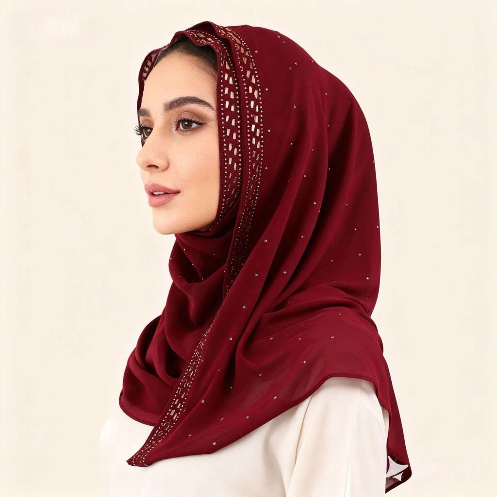 Pearl Chiffon Rhinestone Ethnic Scarf Shawl