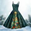 Women's Christmas Print Casual Fashion Round Neck Mid-Length Dress