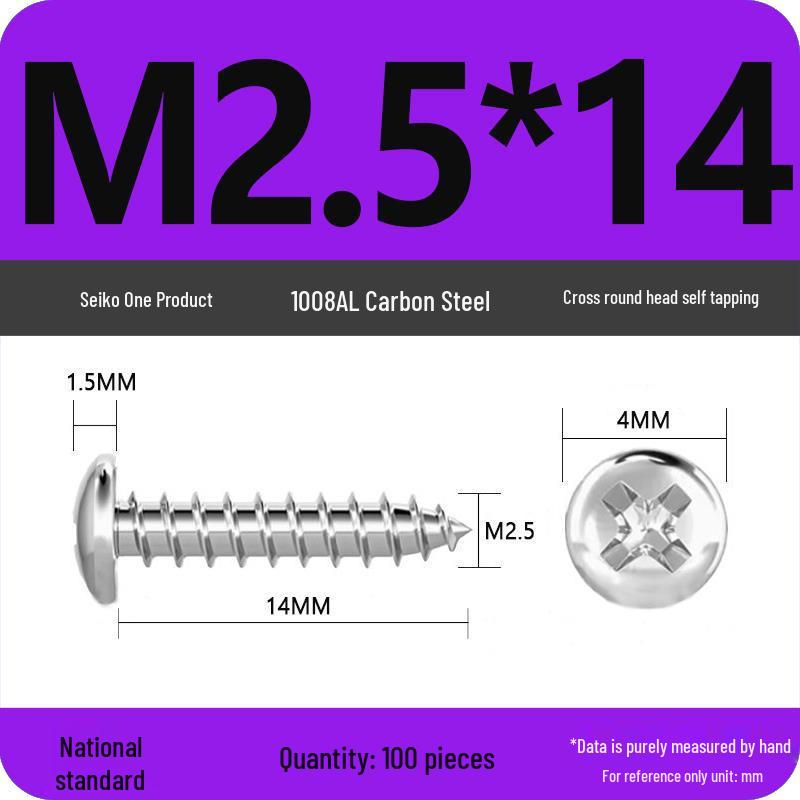 Galvanized Round Head Self-Tapping Screws PA Cross Pan (M1.2-M4, White Zinc, Pointed Tail)