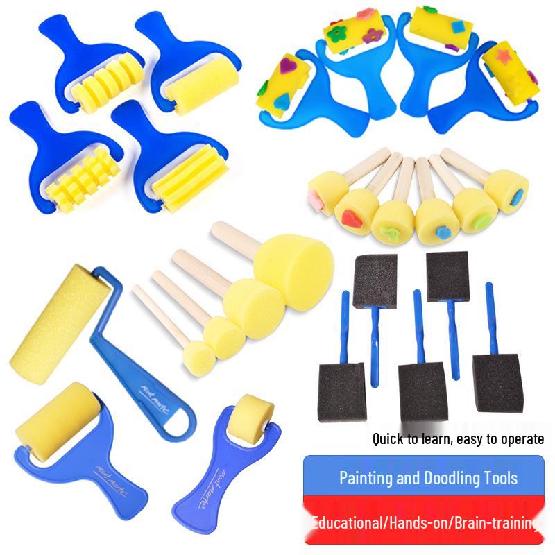 Children's Painting Sponge Brush Set: Doodling Stamps, Rollers, Cylinders, and DIY Art Tools for Early Education.