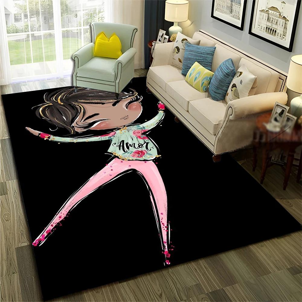 3D Cute Ballet Girl Ballerina Fairy Cartoon Carpet Rug for Home Living Room Bedroom Sofa Doormat Decor,Child Non-slip Floor Mat
