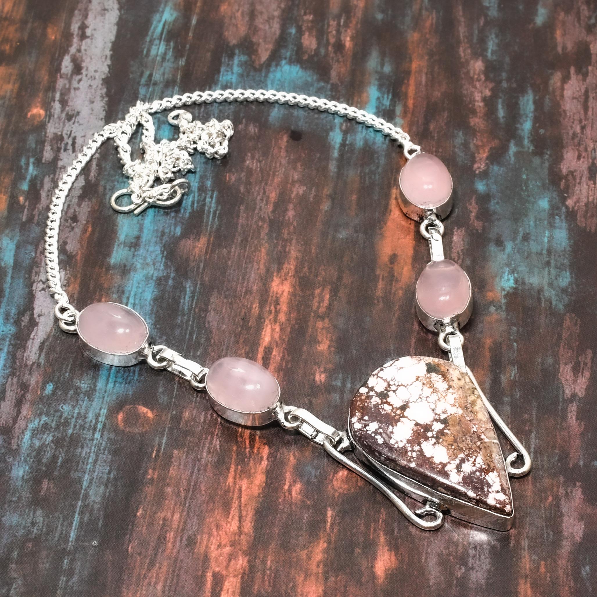 

Ожерелье ручной работы из стерлингового серебра 925 пробы с драгоценным камнем дикой лошади для нее 18 Inches розовый