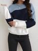 Women's Color Block Patchwork Long Sleeve Knit Sweater - Autumn/Winter Loose Fit, Round Neck.