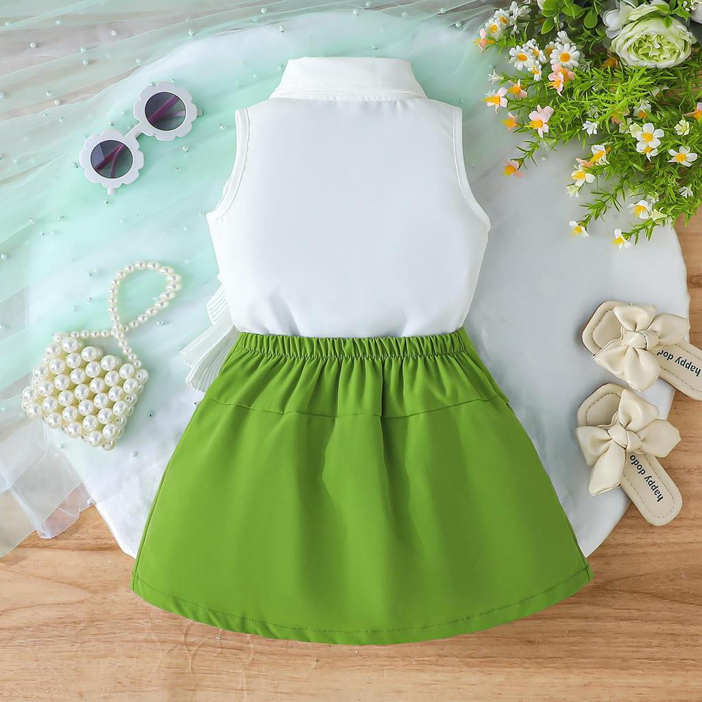 Baby Girls Sleeveless Collared Dress with Pleated Ruffle Accent, Stylish Party Outfit