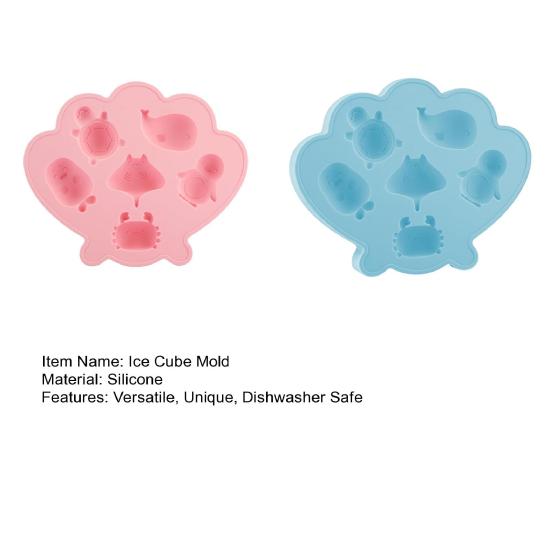 Ocean Animal Silicone Ice Cube Tray with Lid 6-Cavity Food-Grade Mold for Whale Turtle Penguin Shapes Easy-Release Fun Cocktail Whiskey Ice Maker for