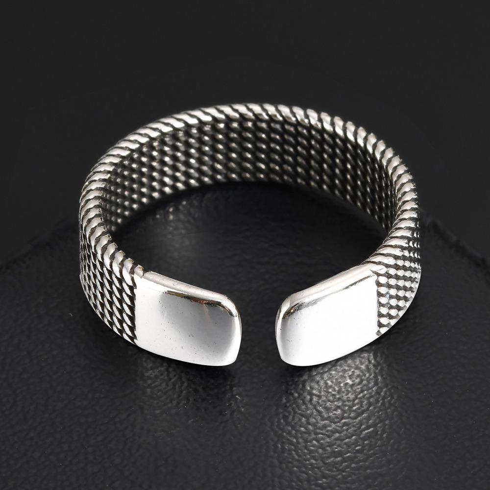 Vnox 5.7mm Woven Textured Open Ring for Men Boys, Adjustable Simple Metal Finger Band, Vintage Male Jewelry