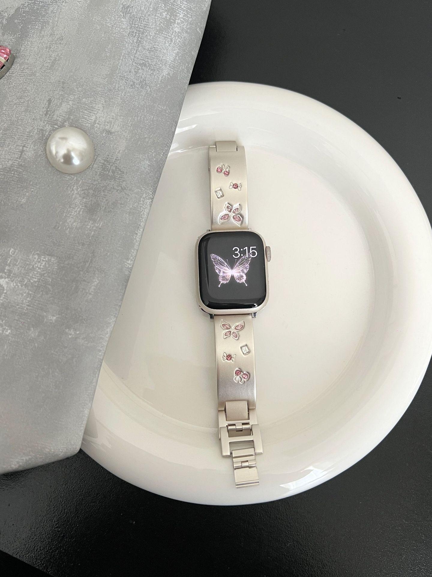 

Pink Diamond Butterfly Bracelet Strap for Apple Watch Series 11, 7, 6, 5, SE Large колір зоряного світла