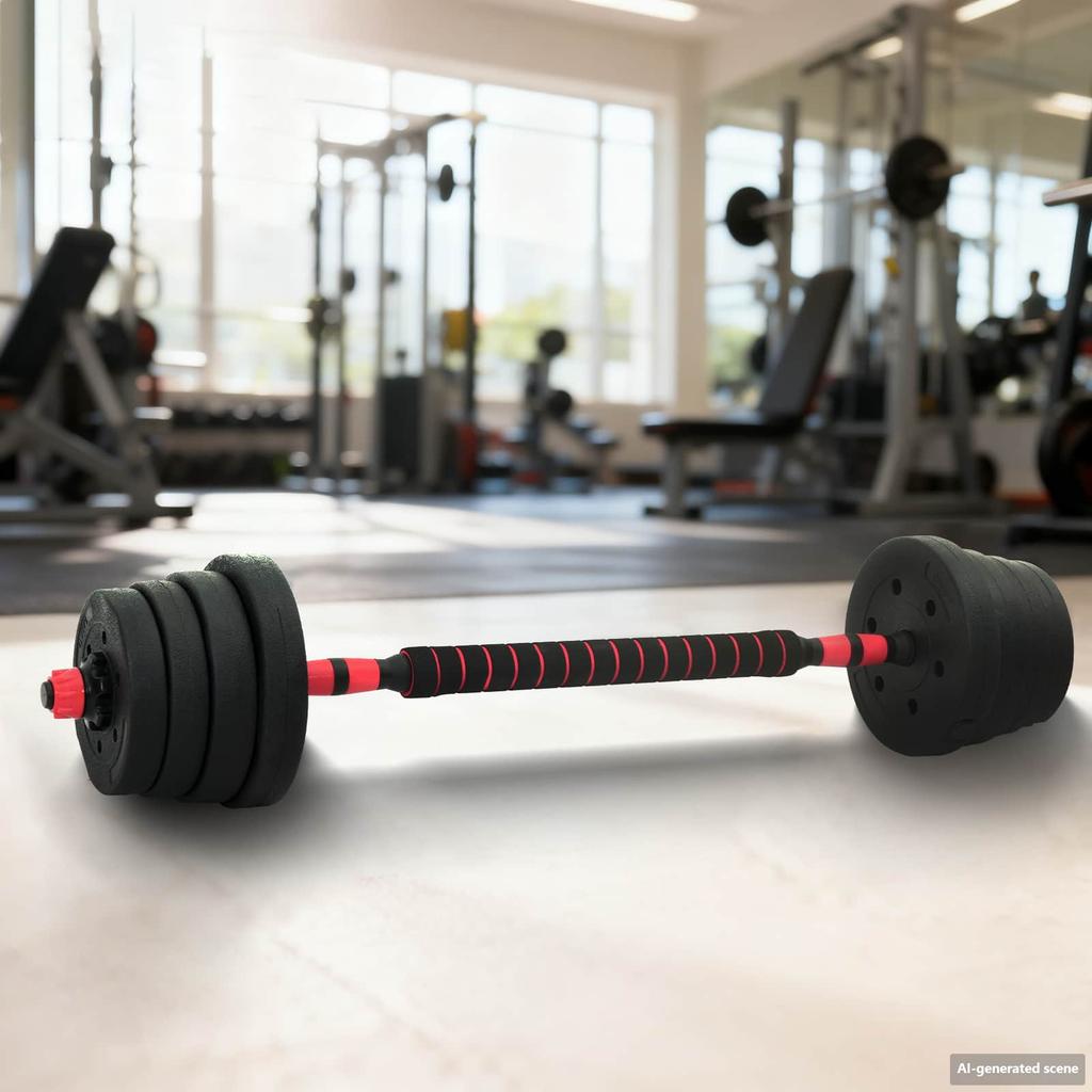 2 In 1 Adjustable Dumbbell and Barbell Set 30 Kg Black and Red