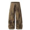OREETA Tie-Dye Gradient Curved Leg Cargo Pants: Casual Wide Leg Streetwear In Pure Cotton