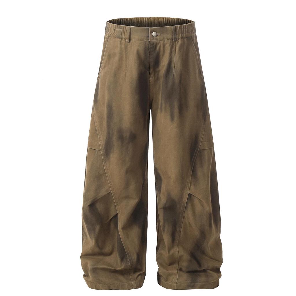 OREETA Tie-Dye Gradient Curved Leg Cargo Pants: Casual Wide Leg Streetwear In Pure Cotton