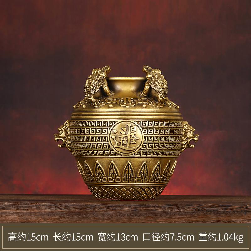 Brass Square Ornament Full Copper Three-Legged Golden Toad Treasure Bowl Jar Opening Gift Home Office Decoration