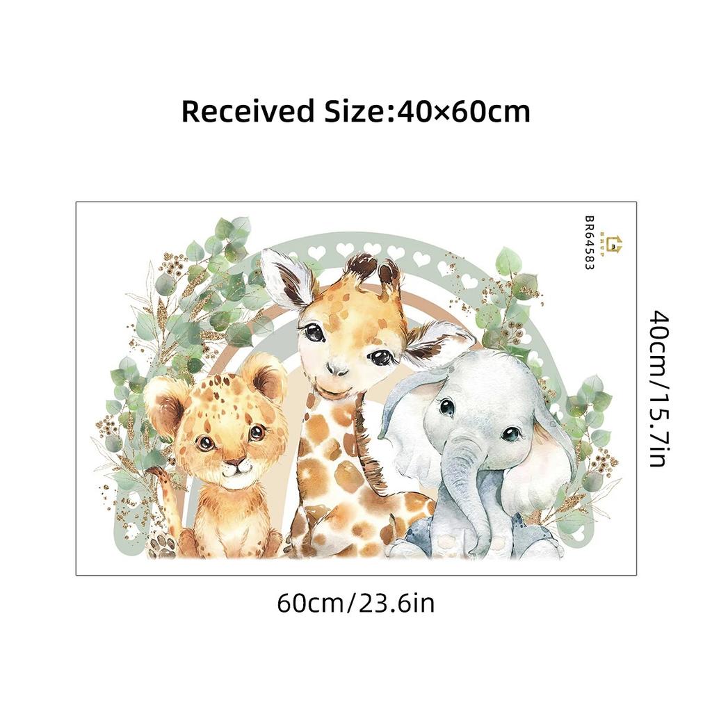 Cartoon Cute Smiling Face Lion Giraffe Elephant Leaf Rainbow Wall Sticker for Kids Room Bedroom Home Decoration Wall Decor