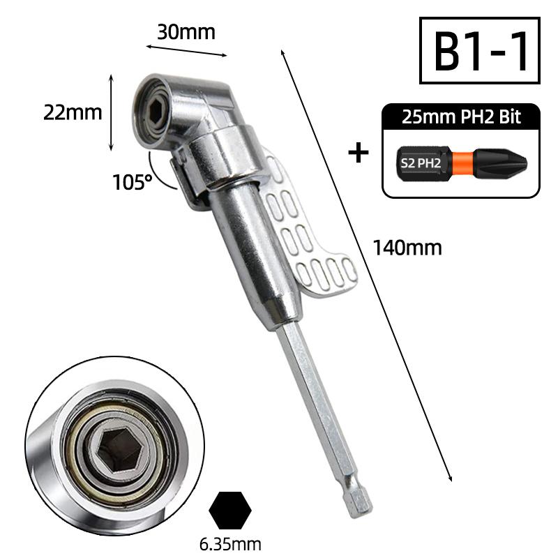 105 Degree Angle Socket Adapter 1/4 inch Extension Hex Drill Bit Adjustable Screwdriver Holder Slotted Phillips Power Hand Tools