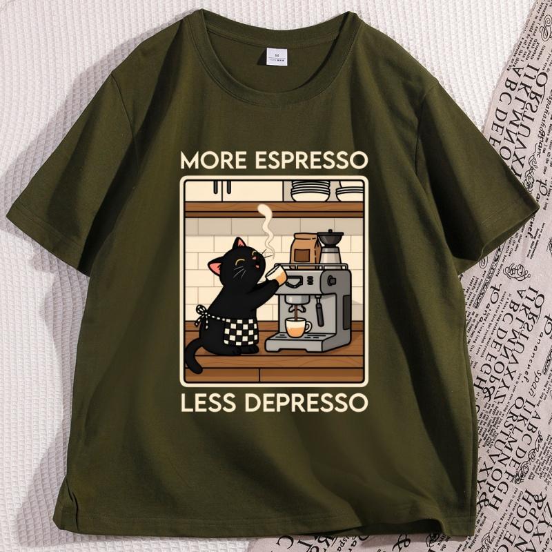 Vintage Katze Kaffee T-Shirt Lustiges Grafik-T-Shirt Unisex Damen Lässige Kurzarm-T-Shirts Unisex Weiche Atmungsaktive Baumwollkleidung Oberteile