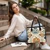 Boho Halloween Pumpkin Tote Bag Folk Floral Print Large Casual Shoulder Handbag for Fall Daily Use