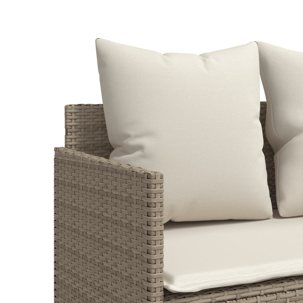 5 Piece Garden Sofa Set with Cushions Beige Poly Rattan