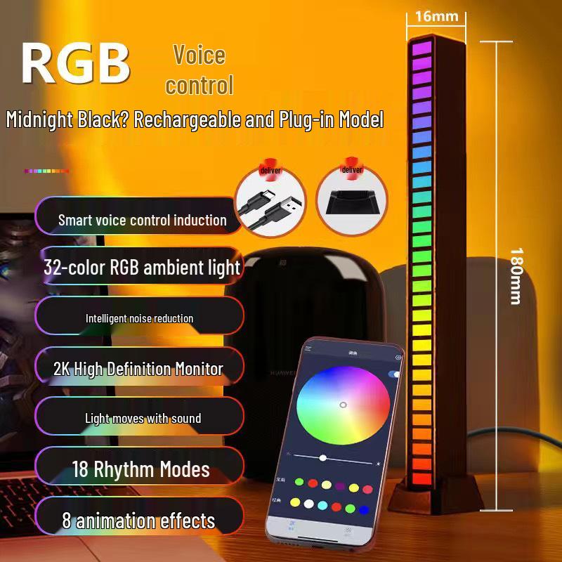 Voice-Controlled RGB Ambient Light: Sound-Activated Music Rhythm for Desktop or Car with APP Control, Esports Ornament