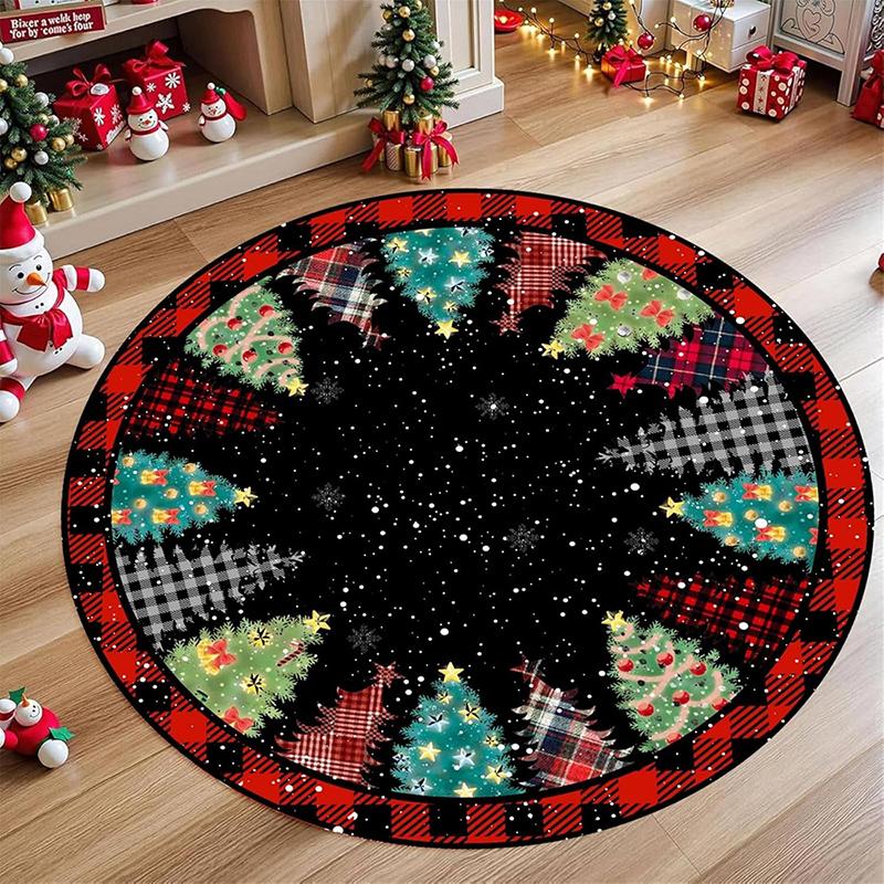 1pc Christmas round carpet: snowflakes, Christmas tree-perfect holiday decoration, Christmas round carpet decoration.. 60cm
