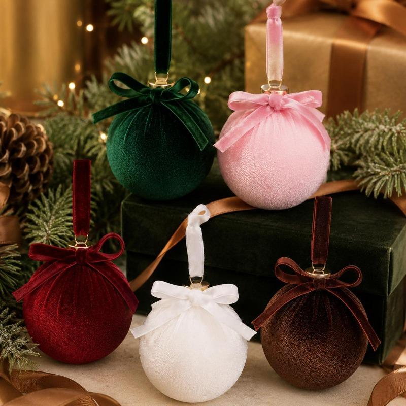 Velvet Foam Christmas Ball Christmas Tree Hanging Ornament Bowknot Sphere Festival Party Xmas DIY Decoration Balls Accessories