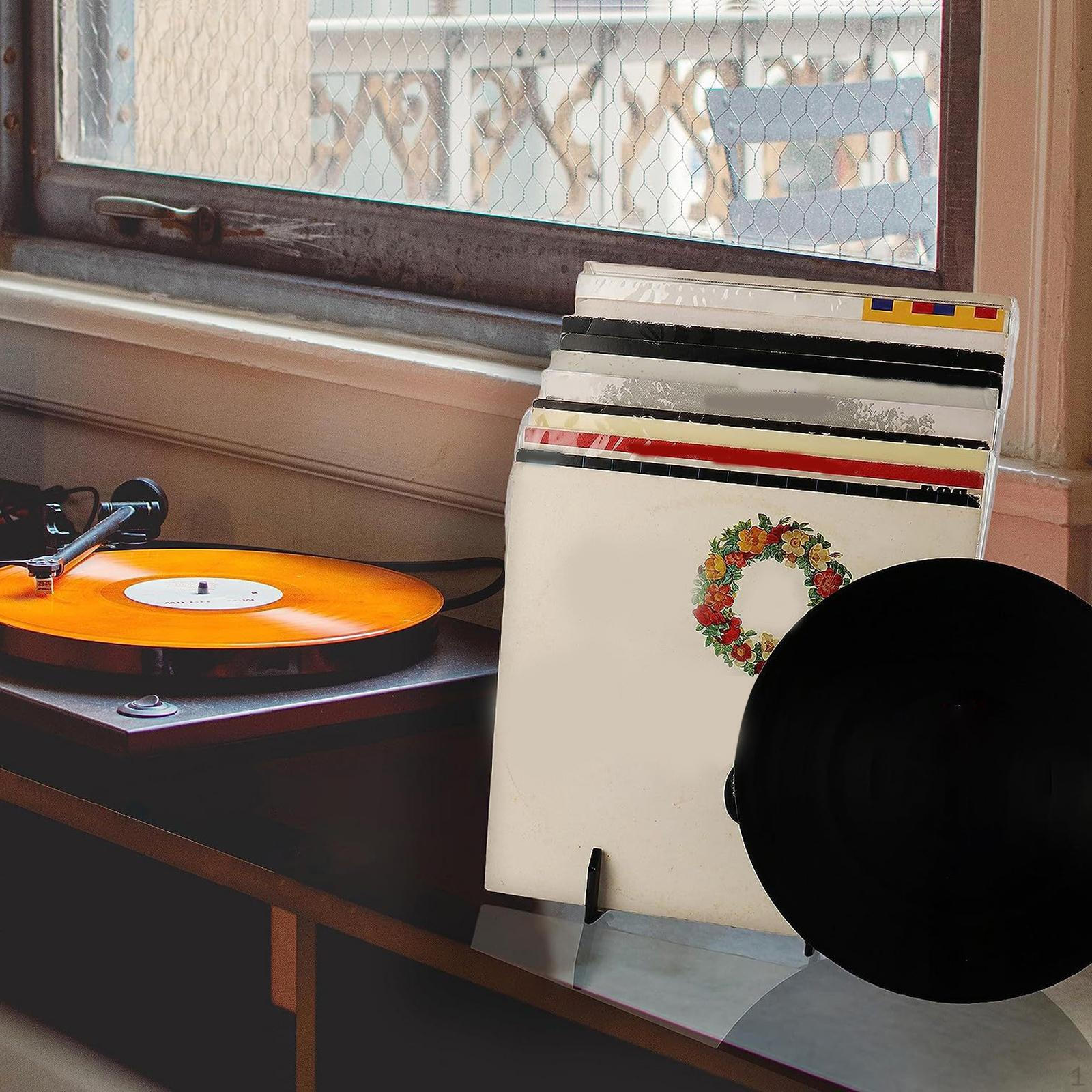 

Record And CD Rack Holder, Acrylic Durable Groove, Sturdy, Multi-use, for Home Office, чорний