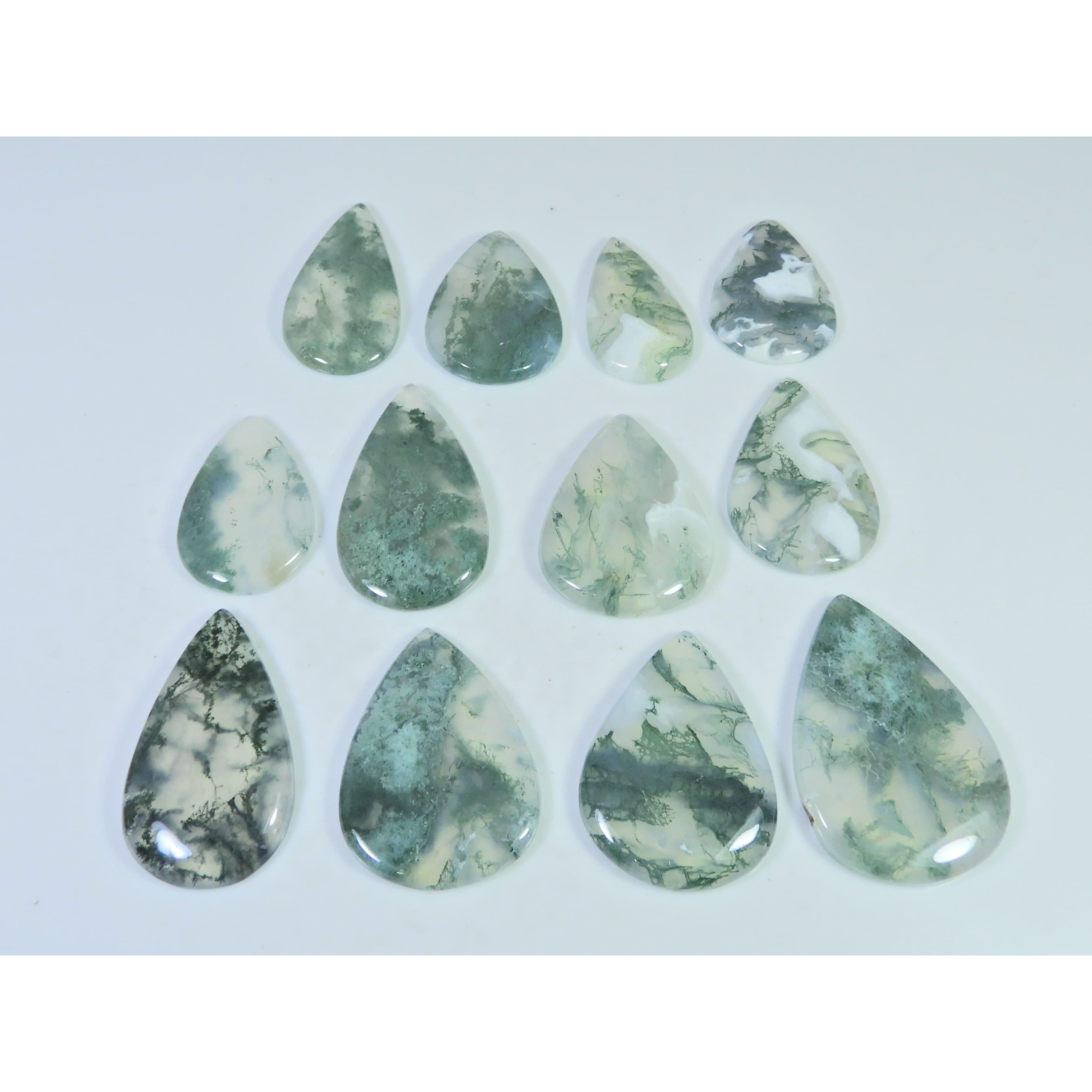 280Cts. Natural Moss Agate Opal Pear Cabachon Loose Gemstone 12 Pcs Lot C-2665