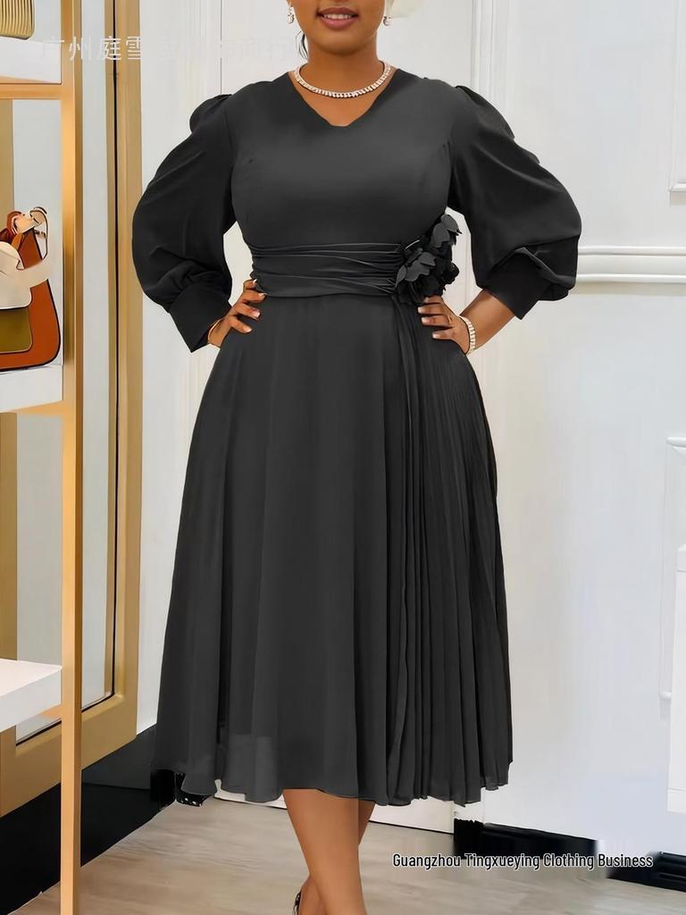 Elegant Solid Color Plus Size A-line Skirt with Fashionable Spring European & American Style