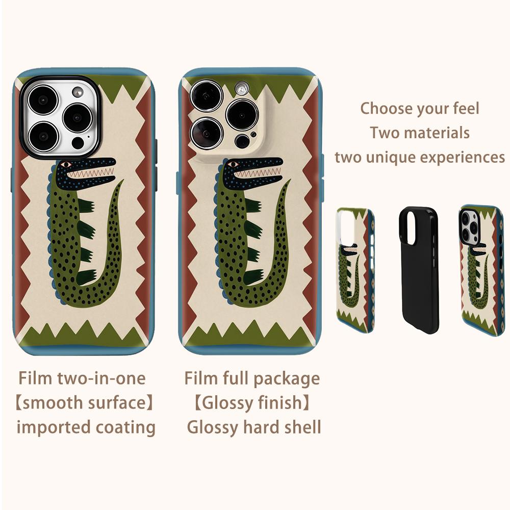 Boho Crocodile Folk Art Phone Case for IPhone 17AIR 16E 16 15 14 13 12 11 17 Pro Max Plus Double-layer Back Cover