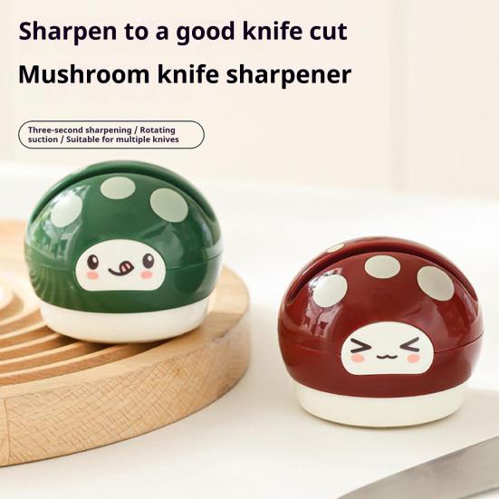 Ceramic Cutter Sharpener Small Mushroom Shape Kitchen Tool Sharpener with Vacuum Suction Cup Base Double Groove Kitchen Gadget