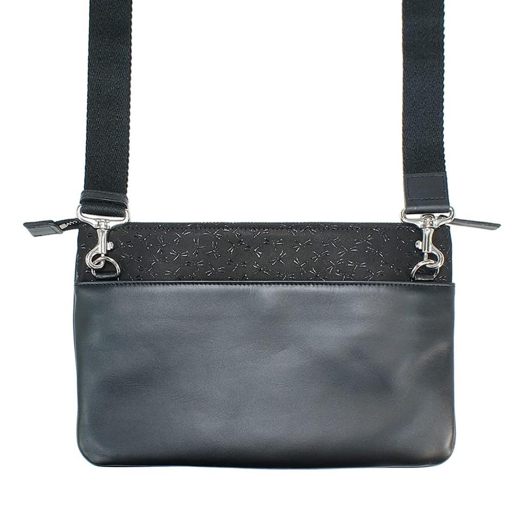 Inden Shoulder Bag Sacoche Crossbody Deerskin Black X Black Lacquer Dragonfly Pattern [Indenya] 6614-01-008