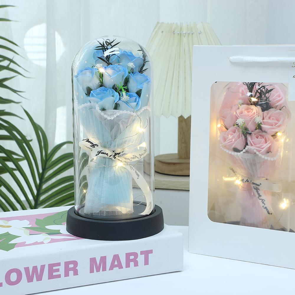Eternal flower rose soap bouquet practical luminous ornament birthday gift acrylic cover Valentine's Day for boyfriend and girlfriend