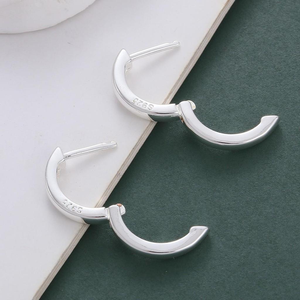 Cross-Border European & American Style Silver-Plated Hoop Earrings: Trendy, Simple, Thick Design