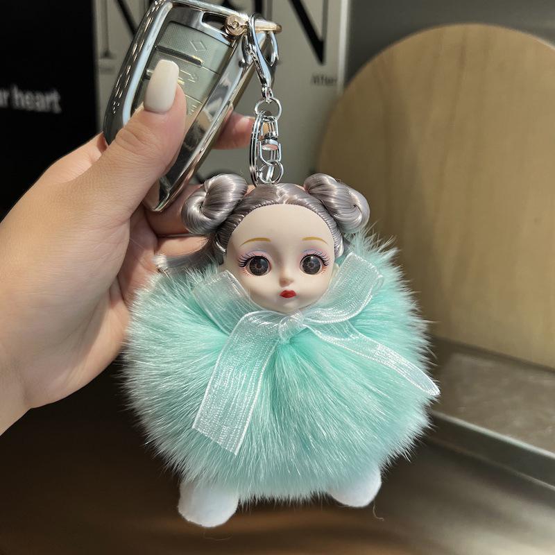 Cute Pompom Keychain Plush Ball Keyring Doll Pendant  Key Holder Chain For Car Key Ring