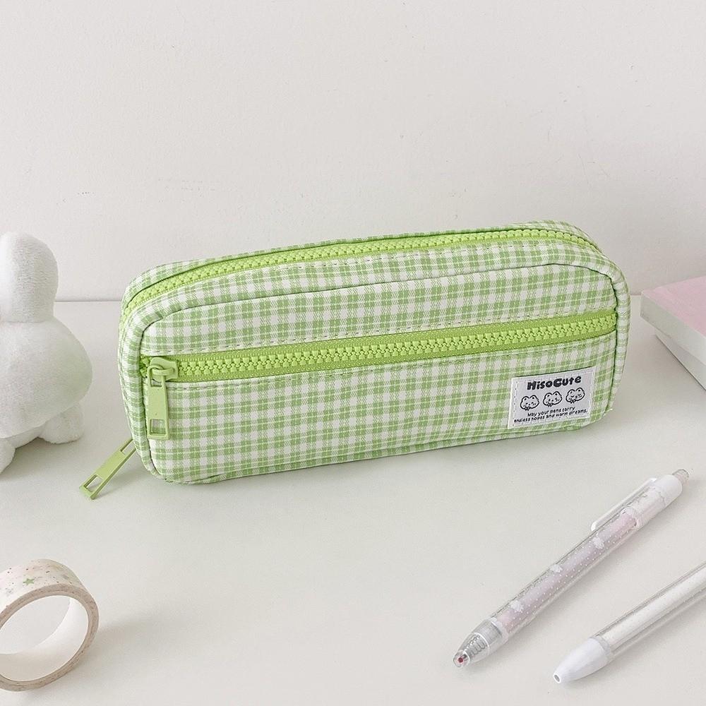 Korean Style Grids Pen Bag Y2k Pencil Pouch Cosmetic Brush Bag Cloth Stationery Bag Kids Children
