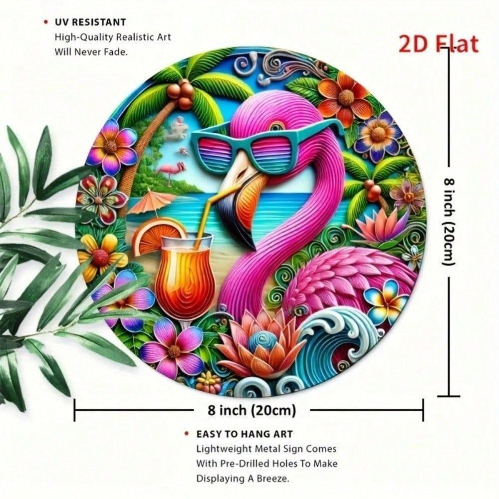 Vintage Flamingo Metal Tin Sign 12 Inch Round Wall Art Decor for Bar Man Cave Kitchen